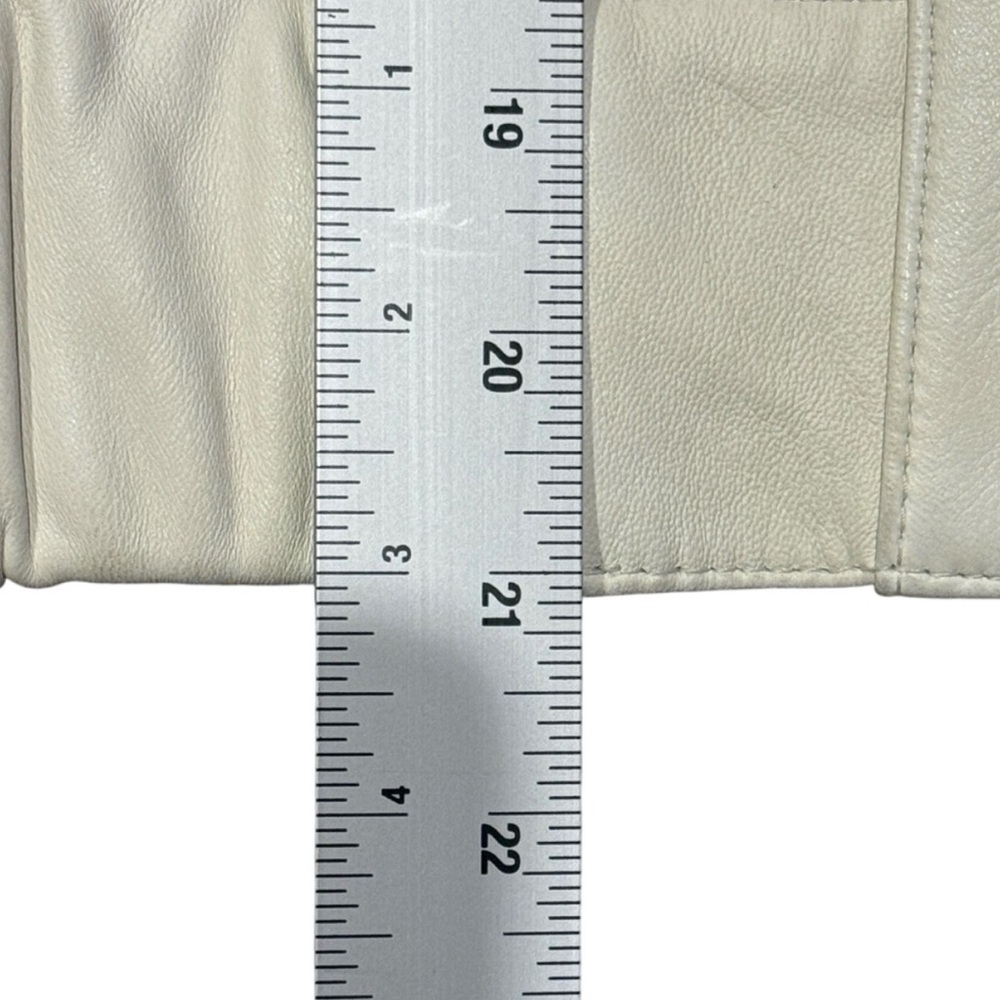 GAP Off White Leather Jacket Bomber Button Collar High Neck Military y2k vintage - Picture 5 of 6